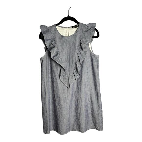 Express Blue and White Striped Sleeveless Dress Ruffle Detail Size Medium - Picture 1 of 7